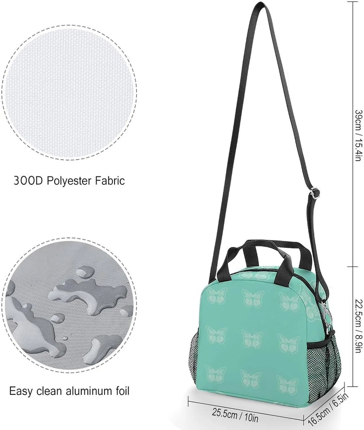 Glowing Butterfly Mint Greenm Adjustable Shoulder Strap Insulated And Leak Proof Premium Lunch Bag Unisex