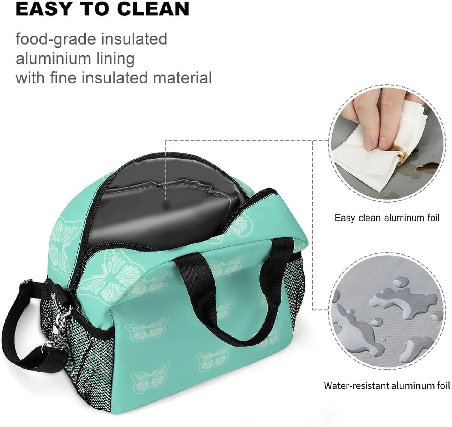 Glowing Butterfly Mint Greenm Adjustable Shoulder Strap Insulated And Leak Proof Premium Lunch Bag Unisex