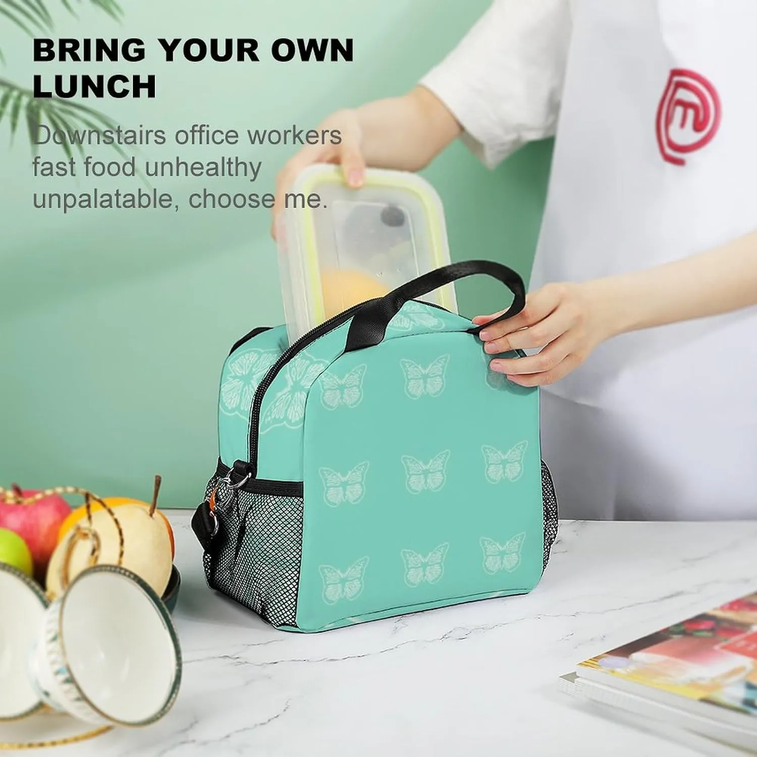 Glowing Butterfly Mint Greenm Adjustable Shoulder Strap Insulated And Leak Proof Premium Lunch Bag Unisex