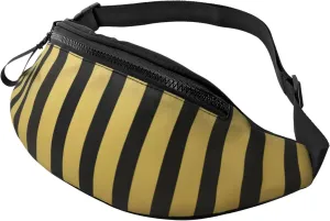 Gold Black Line Fanny Pack, Crossbody Waist Packs for Women Men Waist Bags with Adjustable Strap for Travel Running Hiking Sport