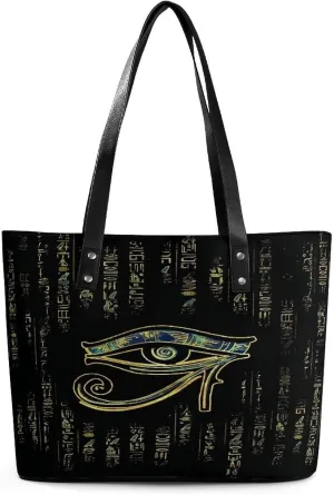 Golden Egyptian Eyes Egypt Hieroglyphs Women Tote Bags Top Handle Satchel Handbags Faux Leather Tassel Shoulder Purse