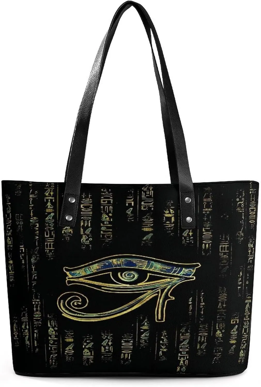 Golden Egyptian Eyes Egypt Hieroglyphs Women Tote Bags Top Handle Satchel Handbags Faux Leather Tassel Shoulder Purse