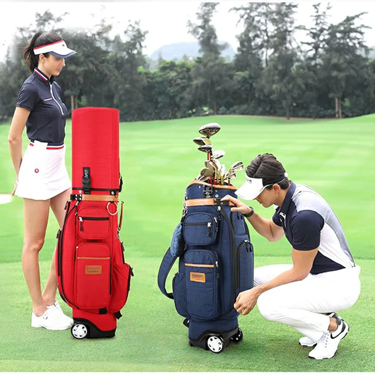 Golf Club Travel Bag with Wheels, Golf Carry Bag for Men and Women, Multiple Storage Pockets, Oversized 10cm Casters, Removable Shoulder Strap, Golf Cart Bag