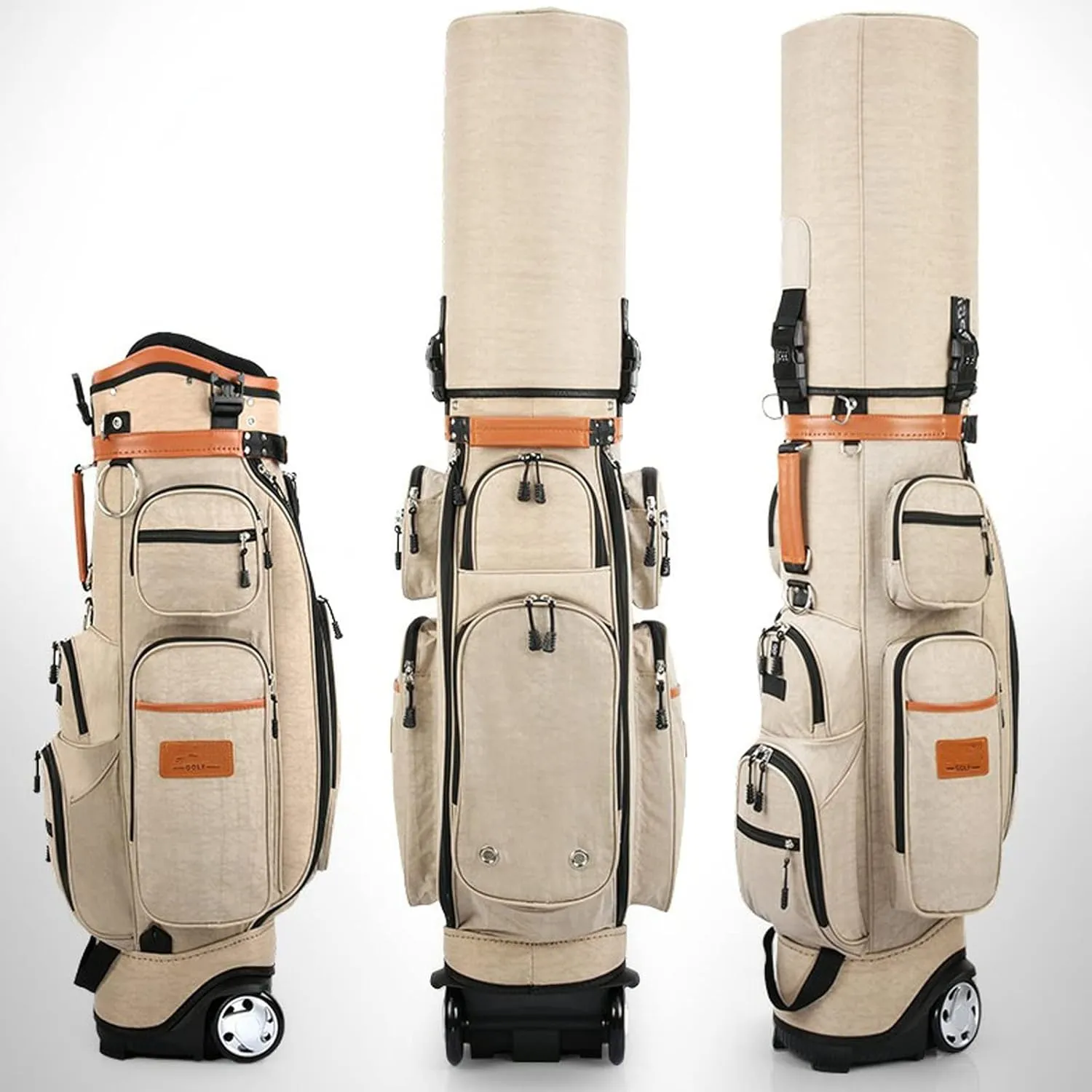 Golf Club Travel Bag with Wheels, Golf Carry Bag for Men and Women, Multiple Storage Pockets, Oversized 10cm Casters, Removable Shoulder Strap, Golf Cart Bag