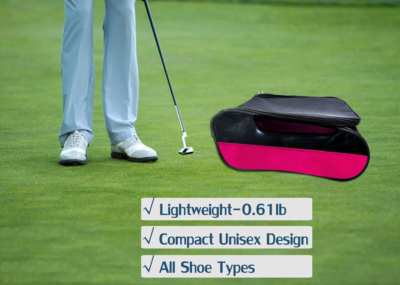 Golf Shoe Bag, Pink Golf Shoes Bags Women Outdoor Zippered Carrier Bags with Ventilation Sport Shoes Bag Travel Shoe Bags (Pink)