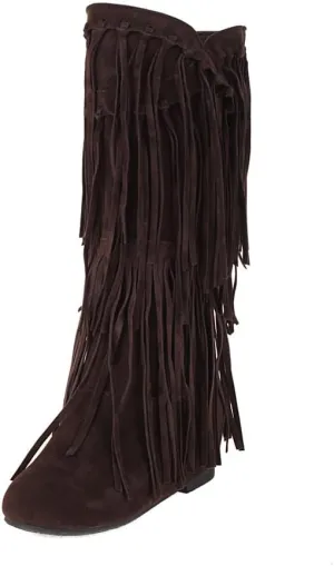 gongxifacai Womens Fringe Western Boots Fashion Hidden Heel Knee-high Boots