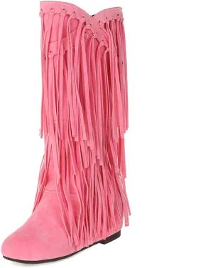 gongxifacai Womens Fringe Western Boots Fashion Hidden Heel Knee-high Boots