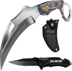 GOOD WORKER Tactical Knife with Sheath - Micarta Handle - Best Dad Ever Knife - Father’s Day Gifts - Mens Gifts Ideas for Him - Cool Engraved Pocket Knife