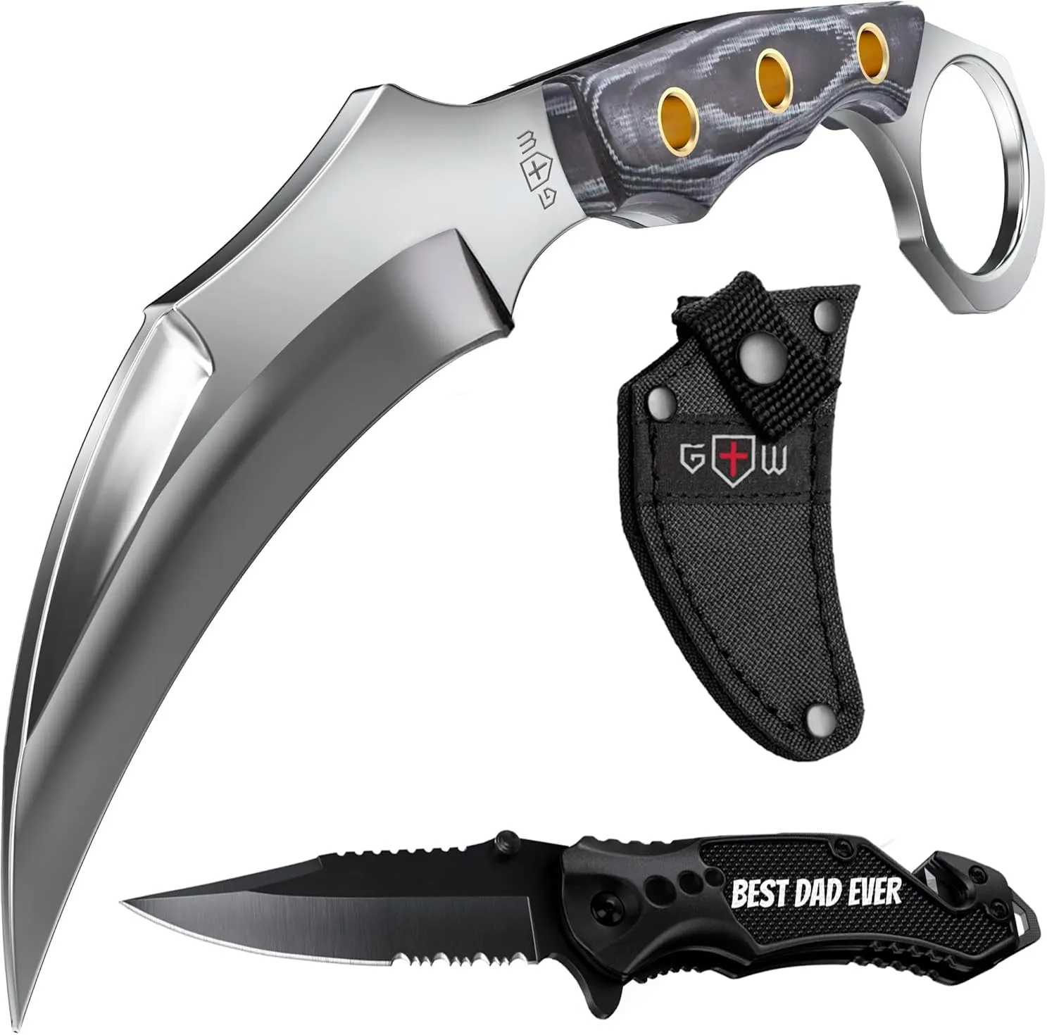 GOOD WORKER Tactical Knife with Sheath - Micarta Handle - Best Dad Ever Knife - Father’s Day Gifts - Mens Gifts Ideas for Him - Cool Engraved Pocket Knife