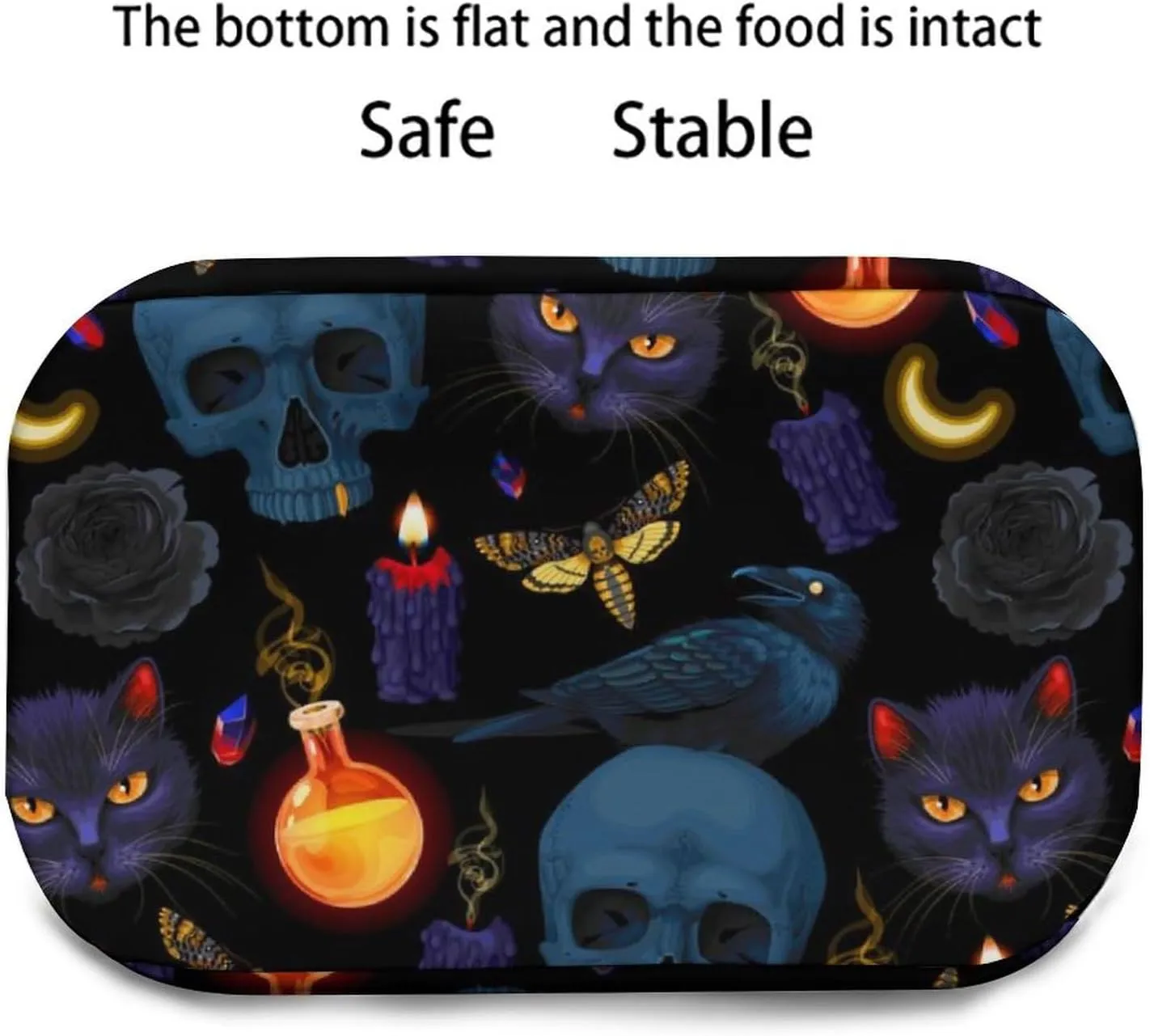 Goth Moon Black Cat Raven Skull Adjustable Shoulder Strap Insulated And Leak Proof Premium Lunch Bag Unisex