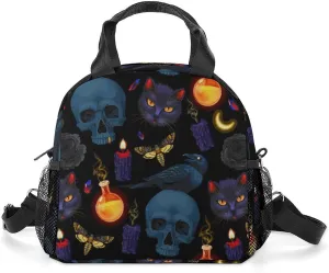 Goth Moon Black Cat Raven Skull Adjustable Shoulder Strap Insulated And Leak Proof Premium Lunch Bag Unisex