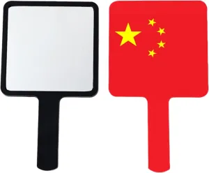 GOYMFKM Hand Held Mirror with Handle for Makeup, Novelty China Africa Flags Hand Mirror for Shaving, Portable Travel Vanity Mirror for Men Women(Square) Black 12×22Cm