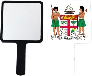 GOYMFKM Handheld Makeup Mirrors with Fiji National Emblem Map Flag- Hand Held Mirror with Handle for Makeup, Portable Travel Vanity Mirror for Men Women(Square) Black 9×16Cm