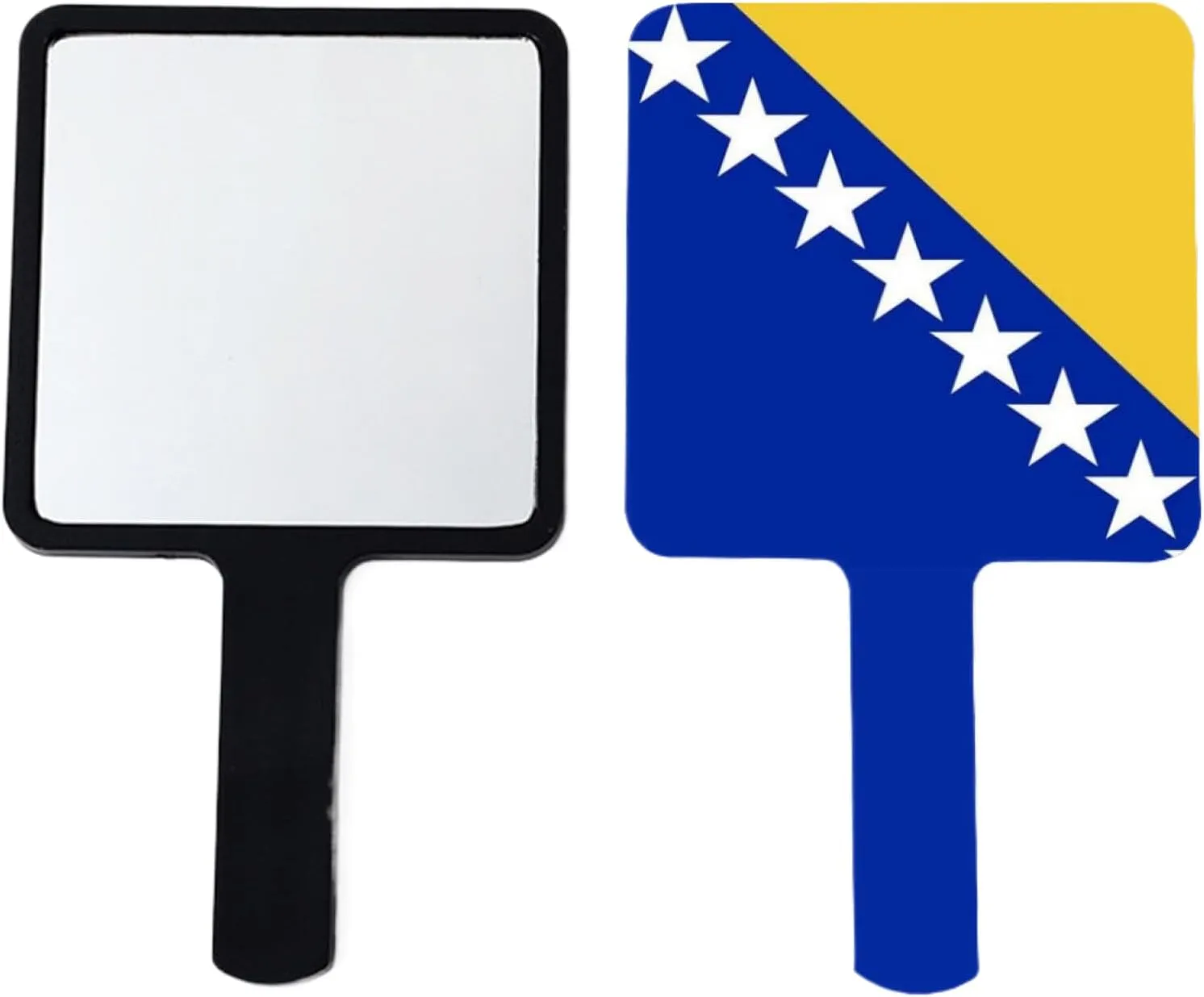 GOYMFKM Novelty Bosnia and Herzegovina Flag Handheld Mirror with Handle, Square Beauty Vanity Handheld Makeup Mirrors Travel Portable Salon Mirror Black 9×16Cm