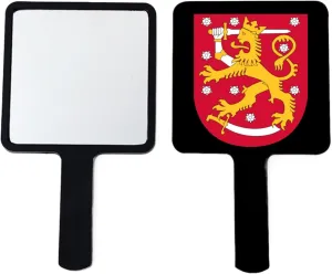GOYMFKM Novelty Finland National Emblem Map Flag Hand Mirror Professional Makeup Barbers Salon Hand Held Mirrors Portable Compact Mirror with Handle for Travel Black 12×22Cm