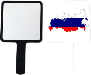 GOYMFKM Novelty Russian Map Flag Handheld Makeup Mirror Square Travel Cosmetic Mirror Portable Vanity Mirror Tool Fit Daily, Shaving, Grooming, Beautify Black 9×16Cm