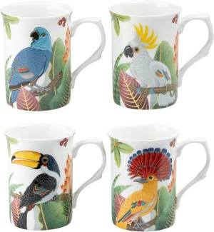 Grace Teaware Bone China Coffee Tea Mugs 9-Ounce, Set of 4 Assorted (Birds of Paradise)