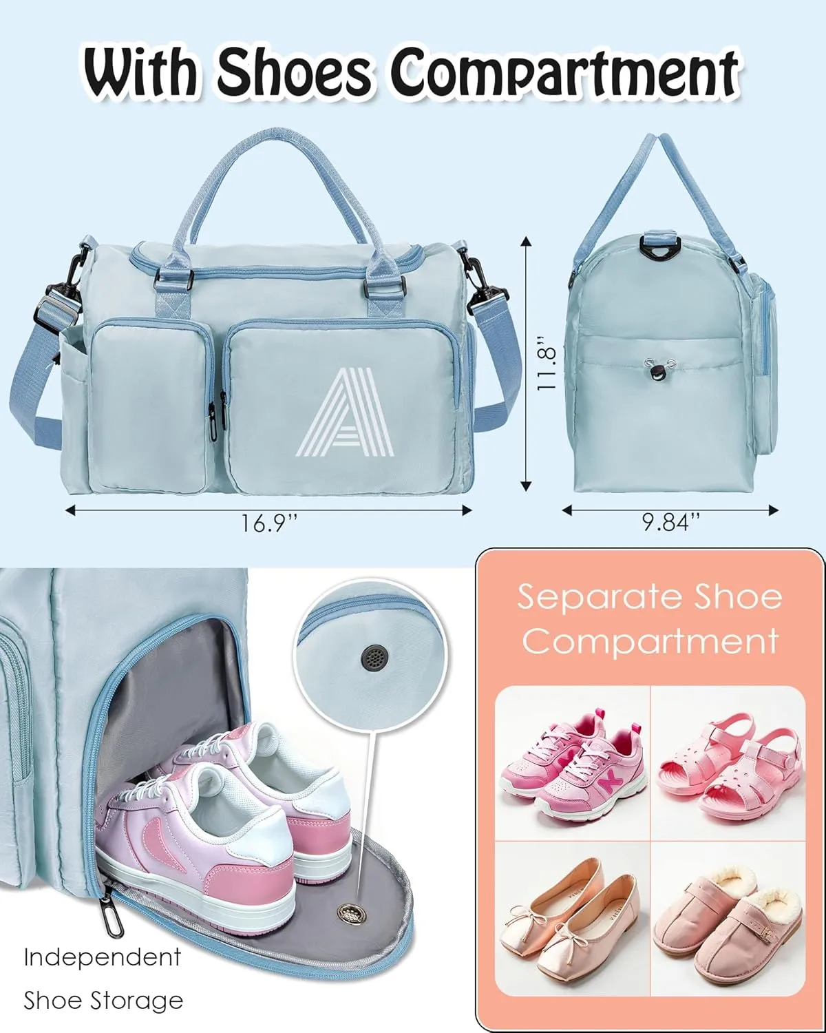 graduation gifts, Initial Gym Bag for Girls Boys, Kids Travel Duffel Bag Personalized, Monogram Overnight Bags, Girls Gifts for Kids