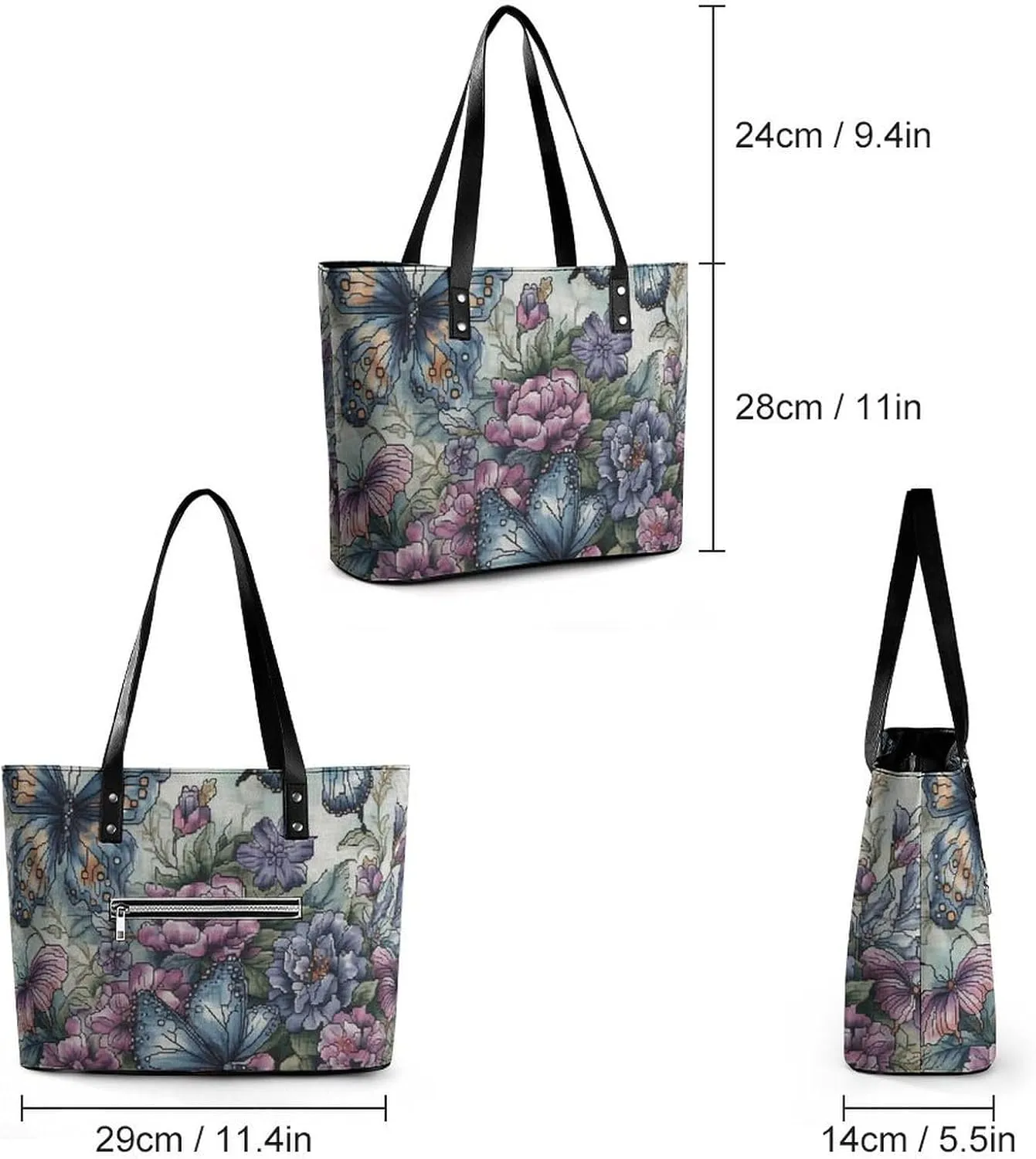 Gray Leather Bag Purse Handbag for Women Top Handle Satchel Shoulder with Zipper Tote Bags Large