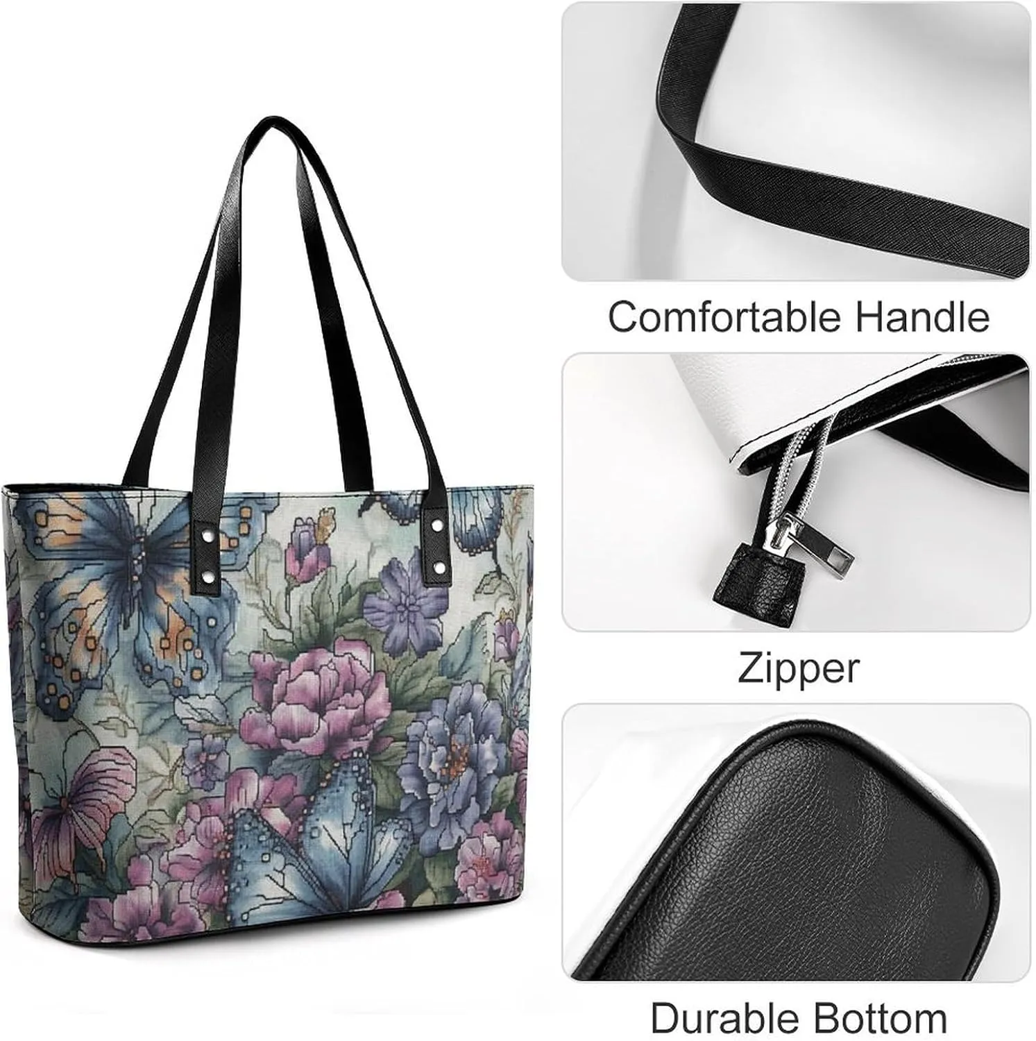 Gray Leather Bag Purse Handbag for Women Top Handle Satchel Shoulder with Zipper Tote Bags Large