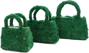 Green Moss Purse Planters - Set of 3 Planters, Small, Medium, Large