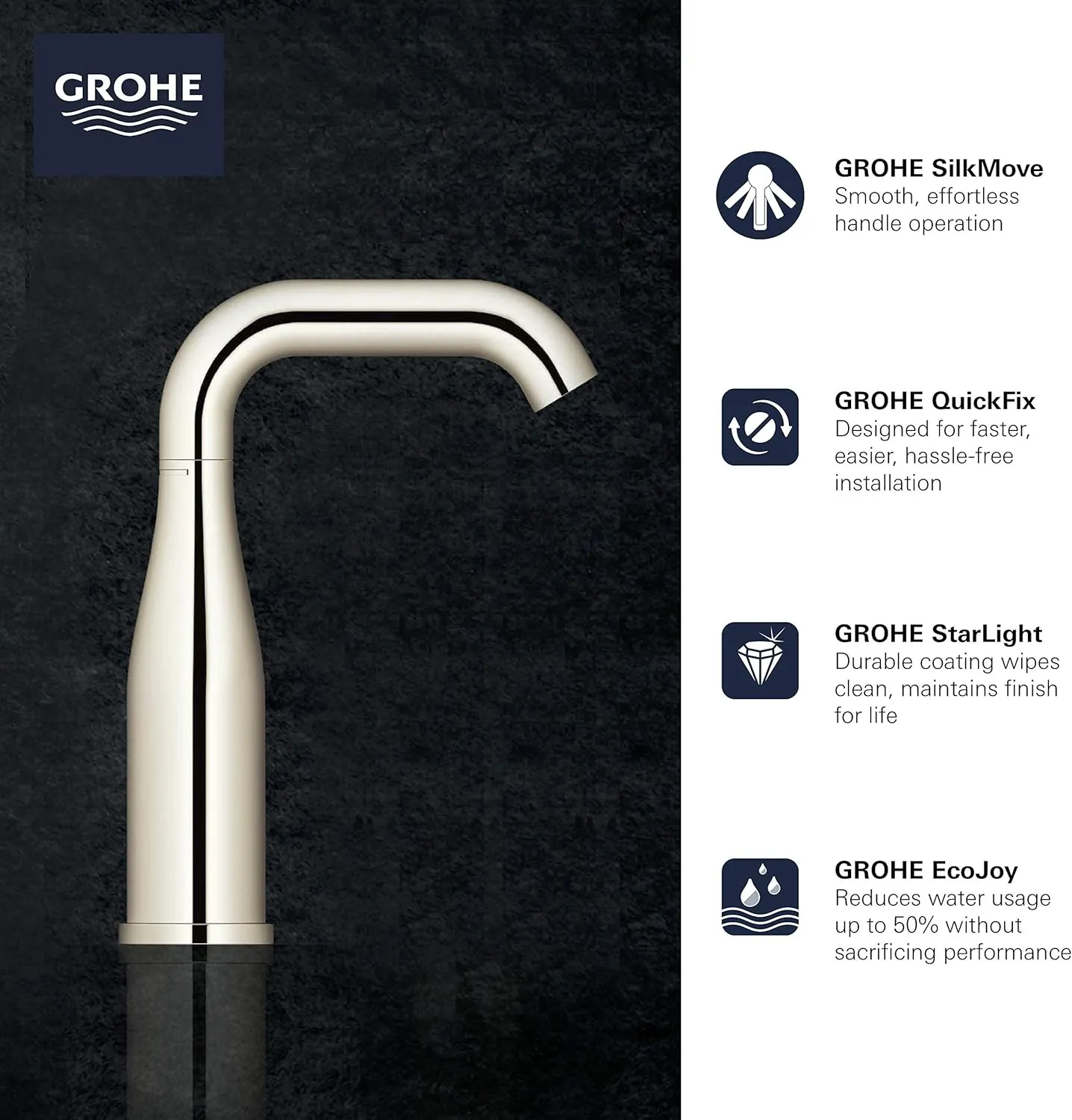 GROHE 2348500A Essence, Single Hole Single-Handle M-Size Bathroom Faucet 1.2 GPM, Chrome