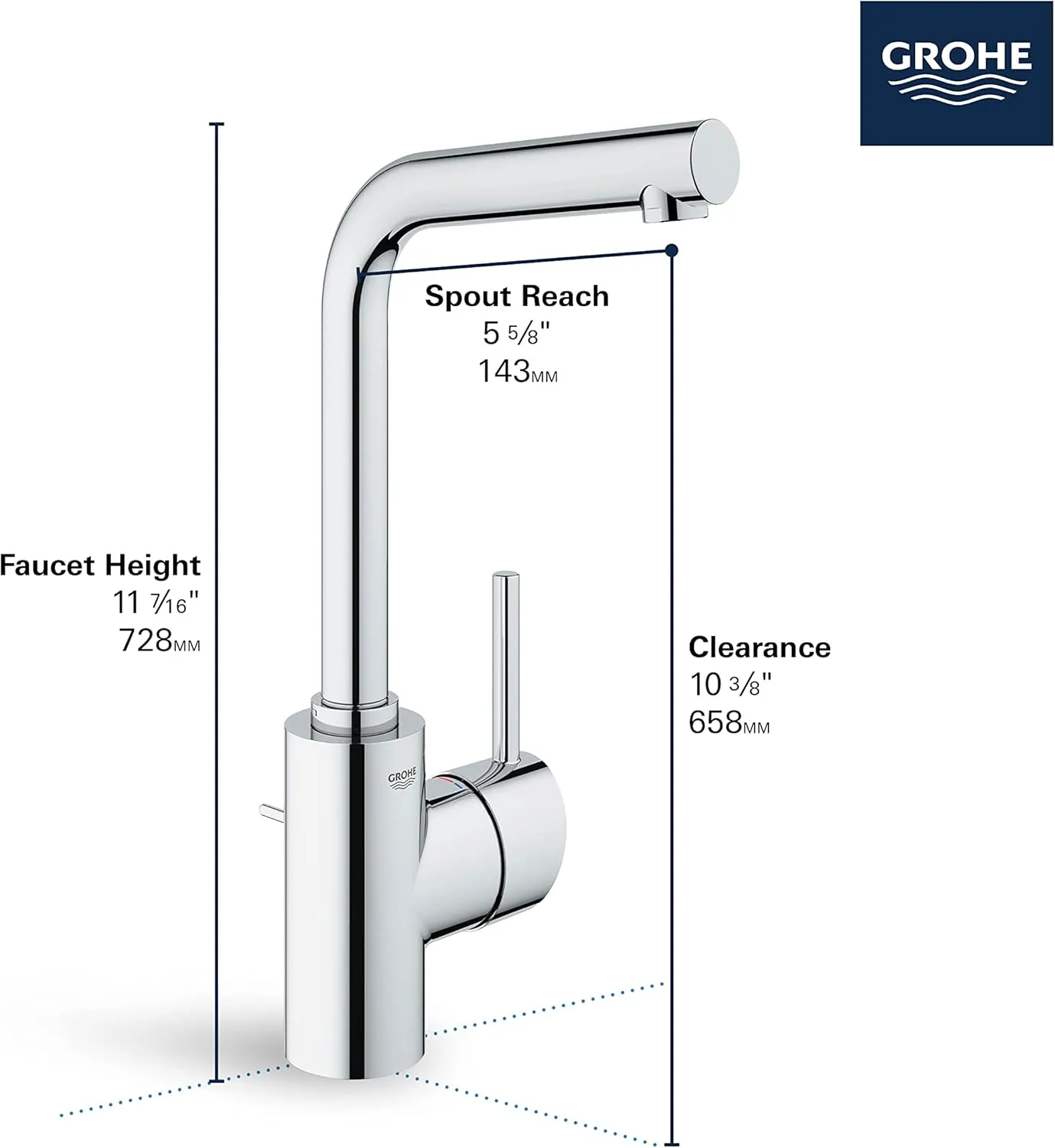 GROHE 23737EN2 Concetto Single-Handle Bathroom Faucet L-Size, Brushed Nickel
