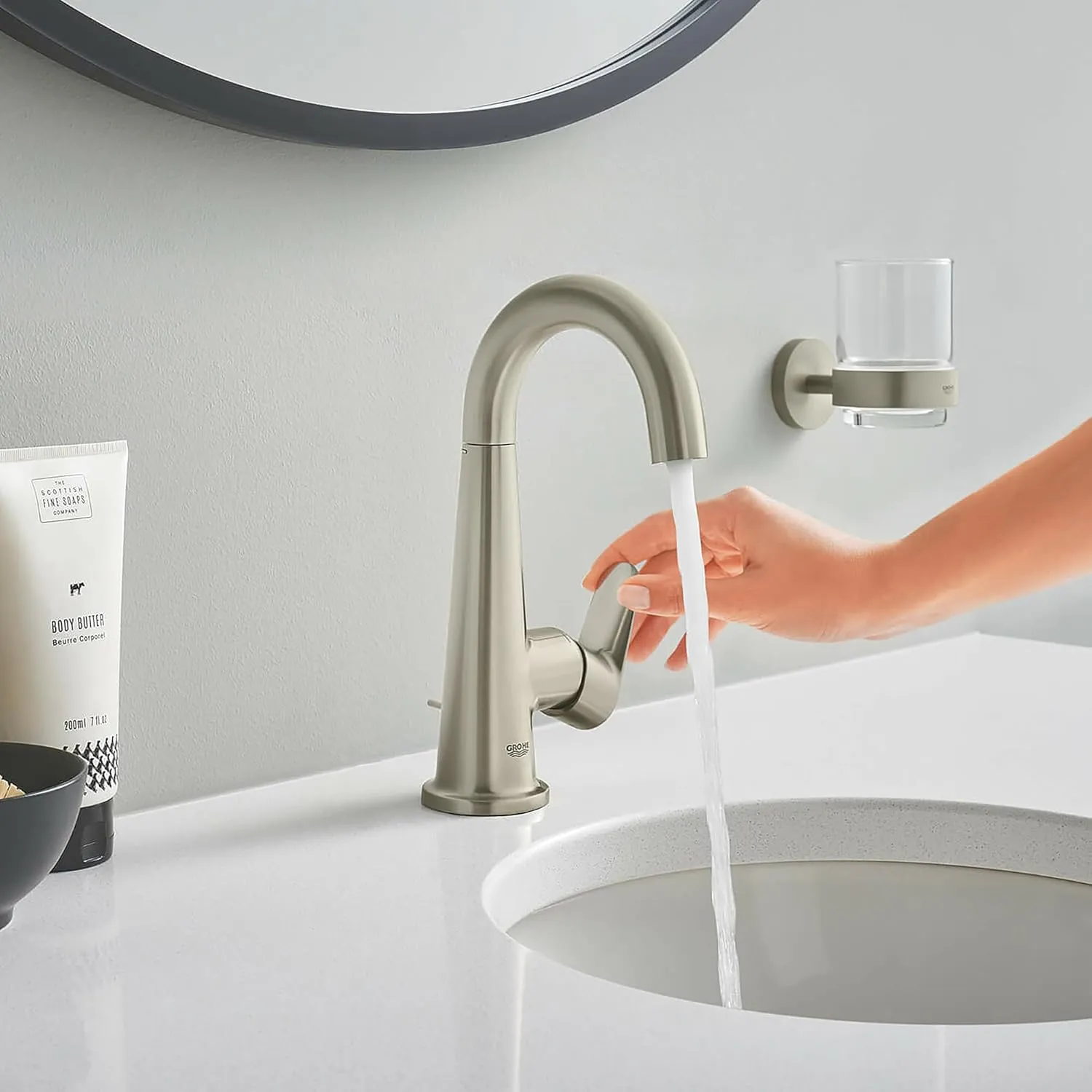 GROHE 23837EN0 Veletto Single-Handle 4-Inch Centerset Bathroom Faucet, 1.2 GPM, Brushed Nickel