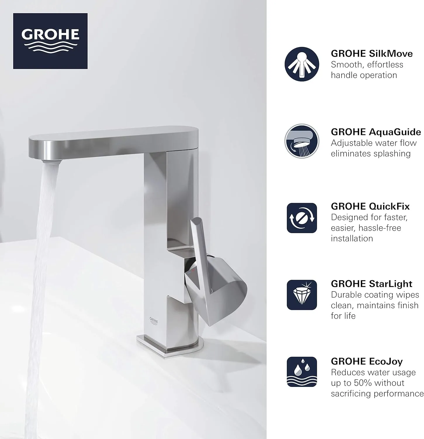 GROHE 23956EN3 Plus Single-Handle Bathroom Faucet M-Size, Brushed Nickel InfinityFinish