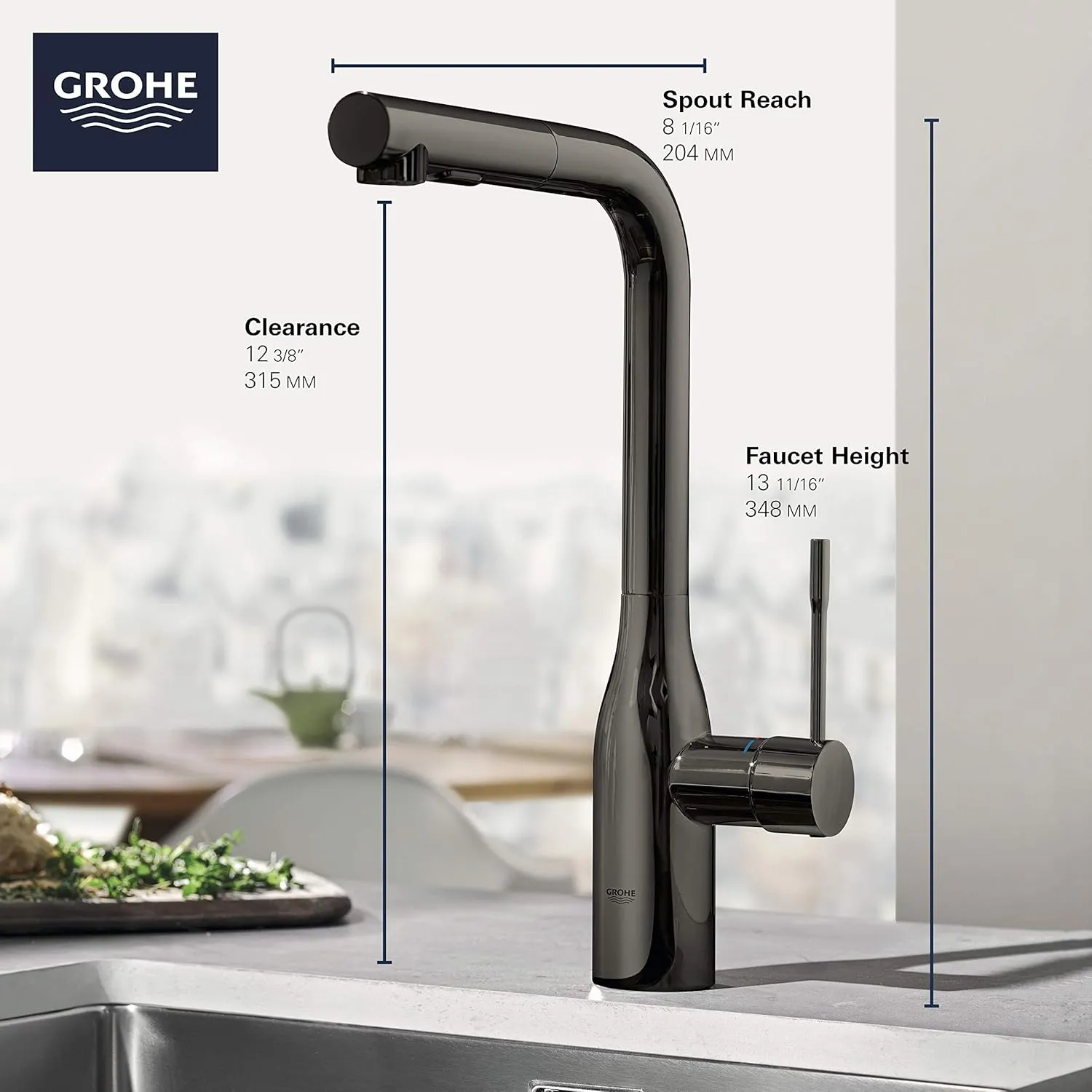 GROHE 302712430 Essence Single-Handle Kitchen Sink Faucet with Pull-Down Sprayer, Brass, Matte Black