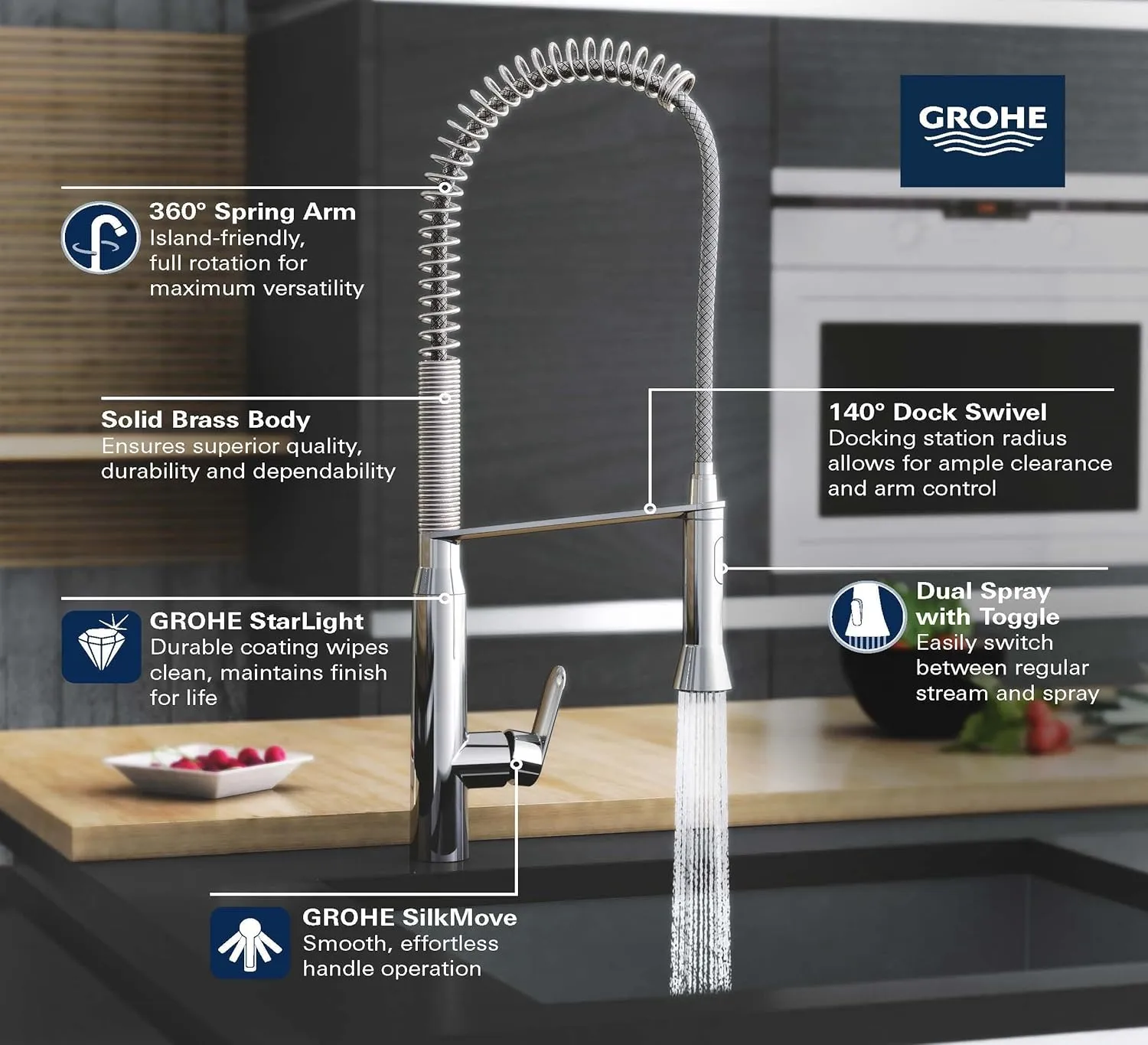 Grohe 32951000 K7 Semi-Pro Single-Handle Pull-Out Kitchen Faucet, Starlight Chrome