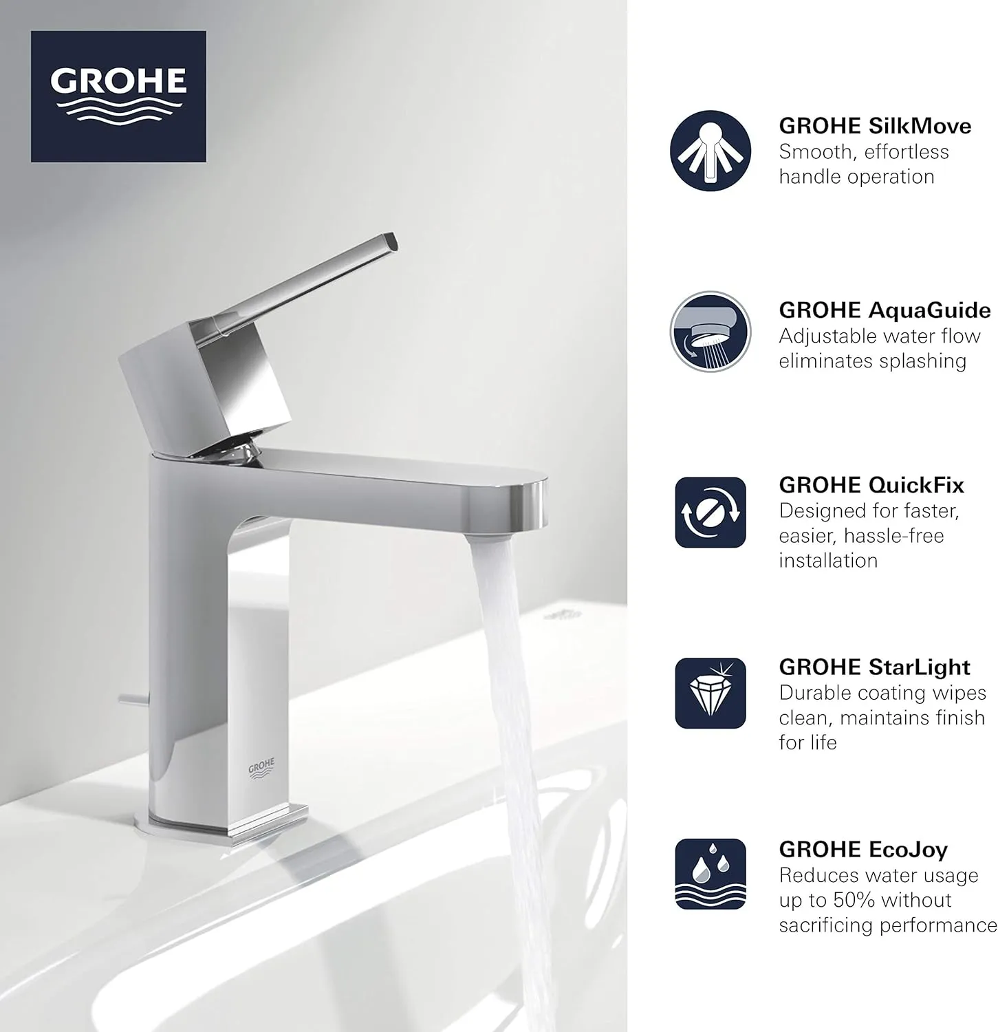 GROHE 33170EN3 Plus Single-Handle Bathroom Faucet S-Size, Brushed Nickel InfinityFinish