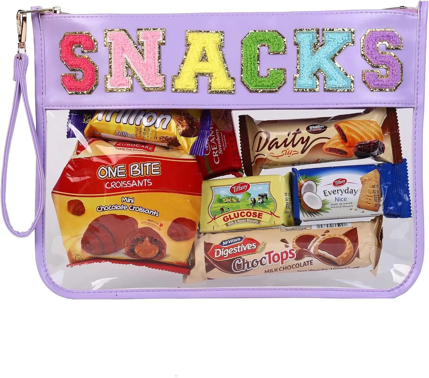 HAIBOLAN Monogram Clear Stadium Purse Bag Chenille Letter Travel Patch Pouch Snack Makeup Wristlet