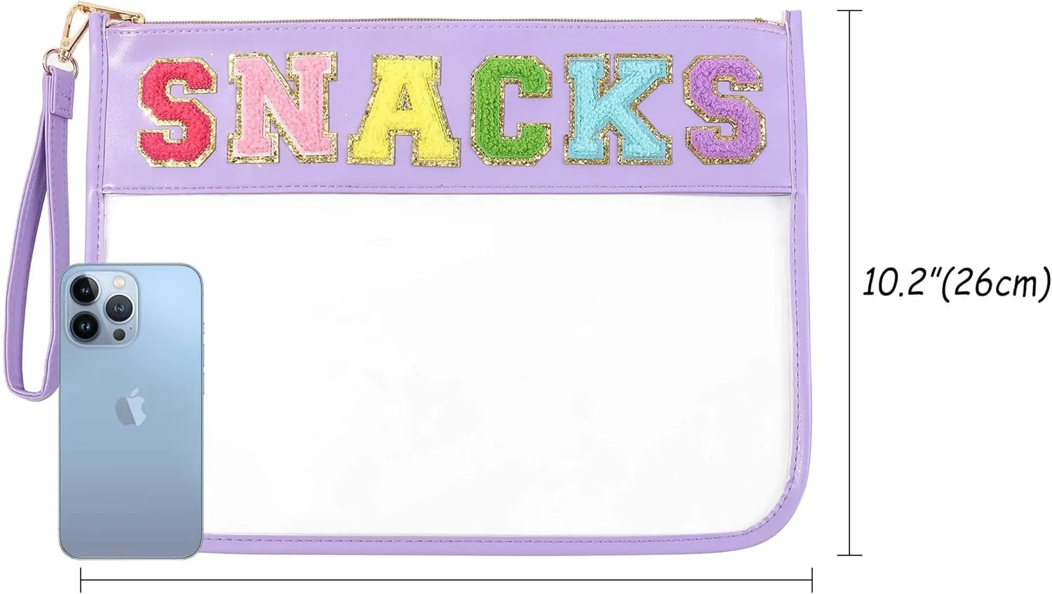 HAIBOLAN Monogram Clear Stadium Purse Bag Chenille Letter Travel Patch Pouch Snack Makeup Wristlet