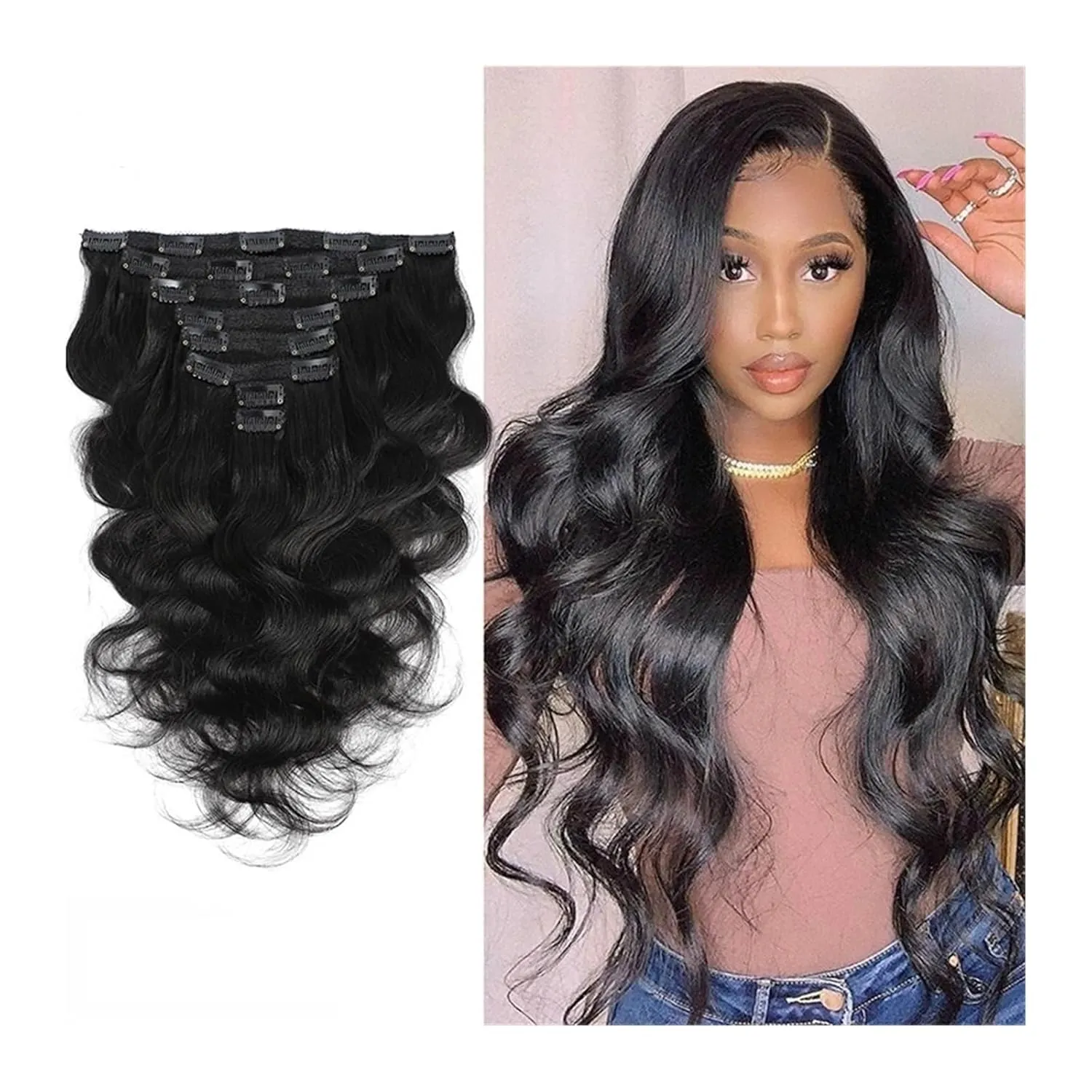 Hair Extensions 8-26 Inch Body Wave Brazilian Clip in Hair Extensions Human Hair 8Pcs Remy Hair Extensions Clip ins for Black Women with 18 Clips 120g Hair Pieces(8 Inch), 120g/Set