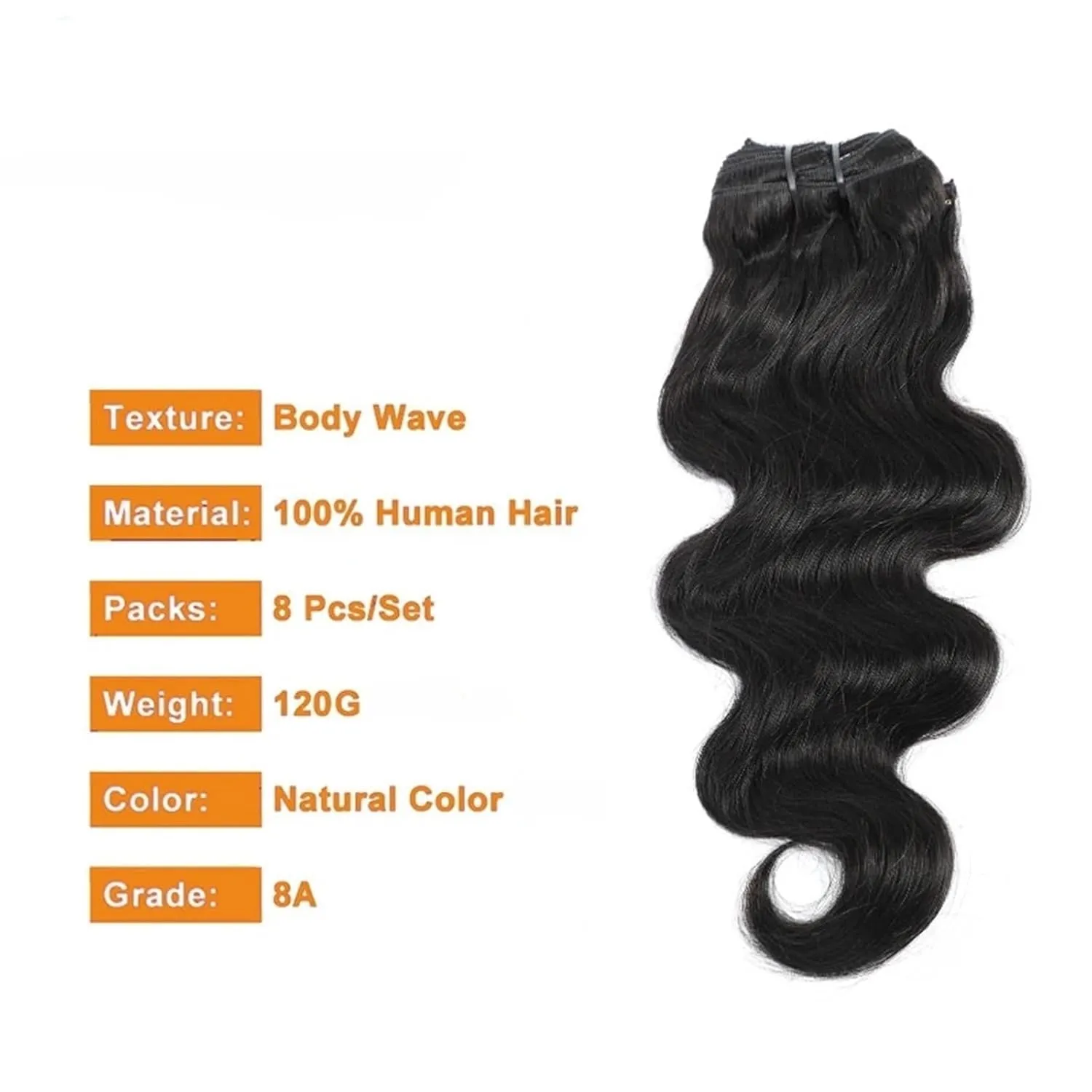Hair Extensions 8-26 Inch Body Wave Brazilian Clip in Hair Extensions Human Hair 8Pcs Remy Hair Extensions Clip ins for Black Women with 18 Clips 120g Hair Pieces(8 Inch), 120g/Set