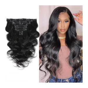 Hair Extensions 8-26 Inch Body Wave Brazilian Clip in Hair Extensions Human Hair 8Pcs Remy Hair Extensions Clip ins for Black Women with 18 Clips 120g Hair Pieces(8 Inch), 120g/Set