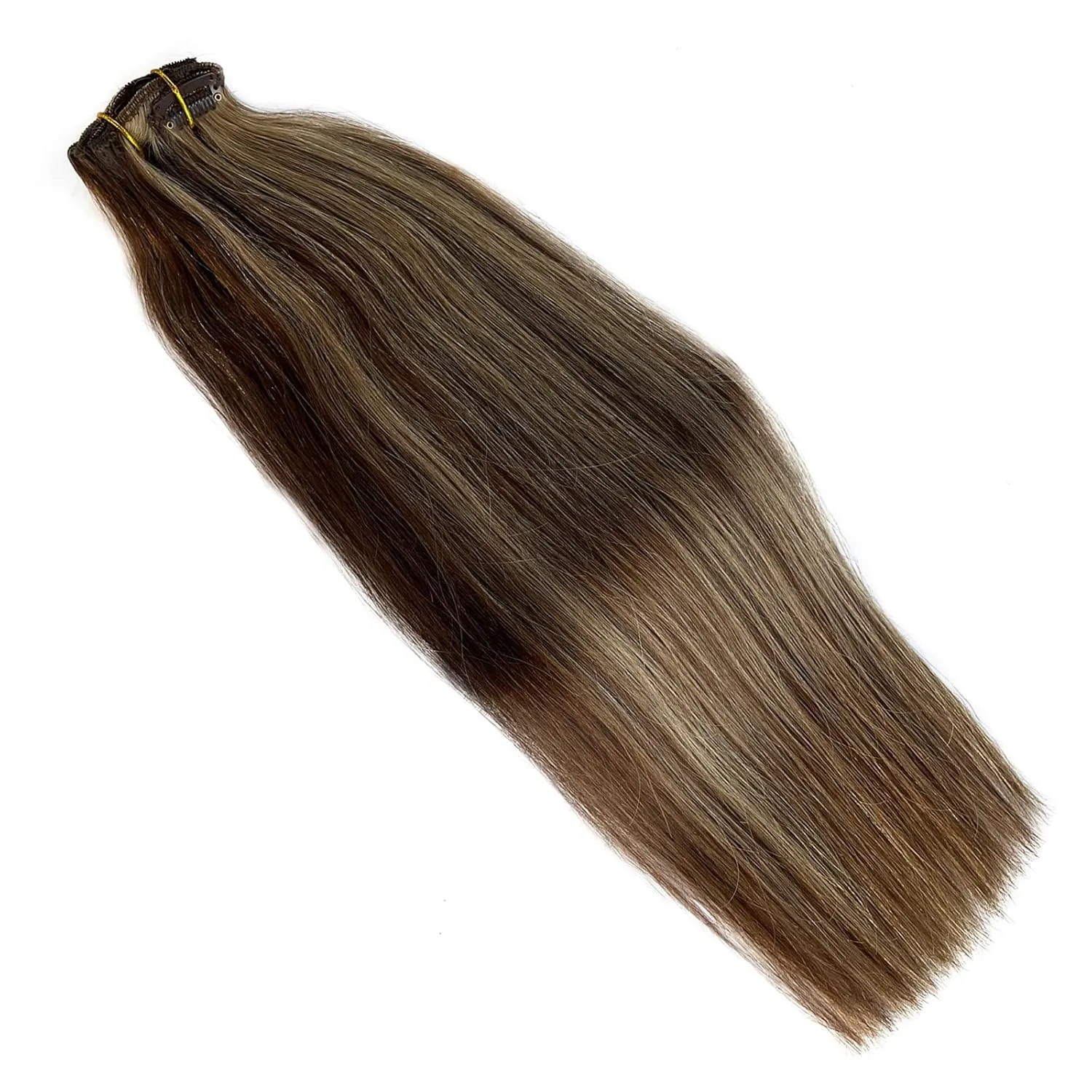 Hair Extensions Clip ins Medium Brown to Caramel Blonde Highlighted Human Hair Clip in Extensions 22Inch Balayage Remy Hair Extensions for Full Head 70g 7Pieces