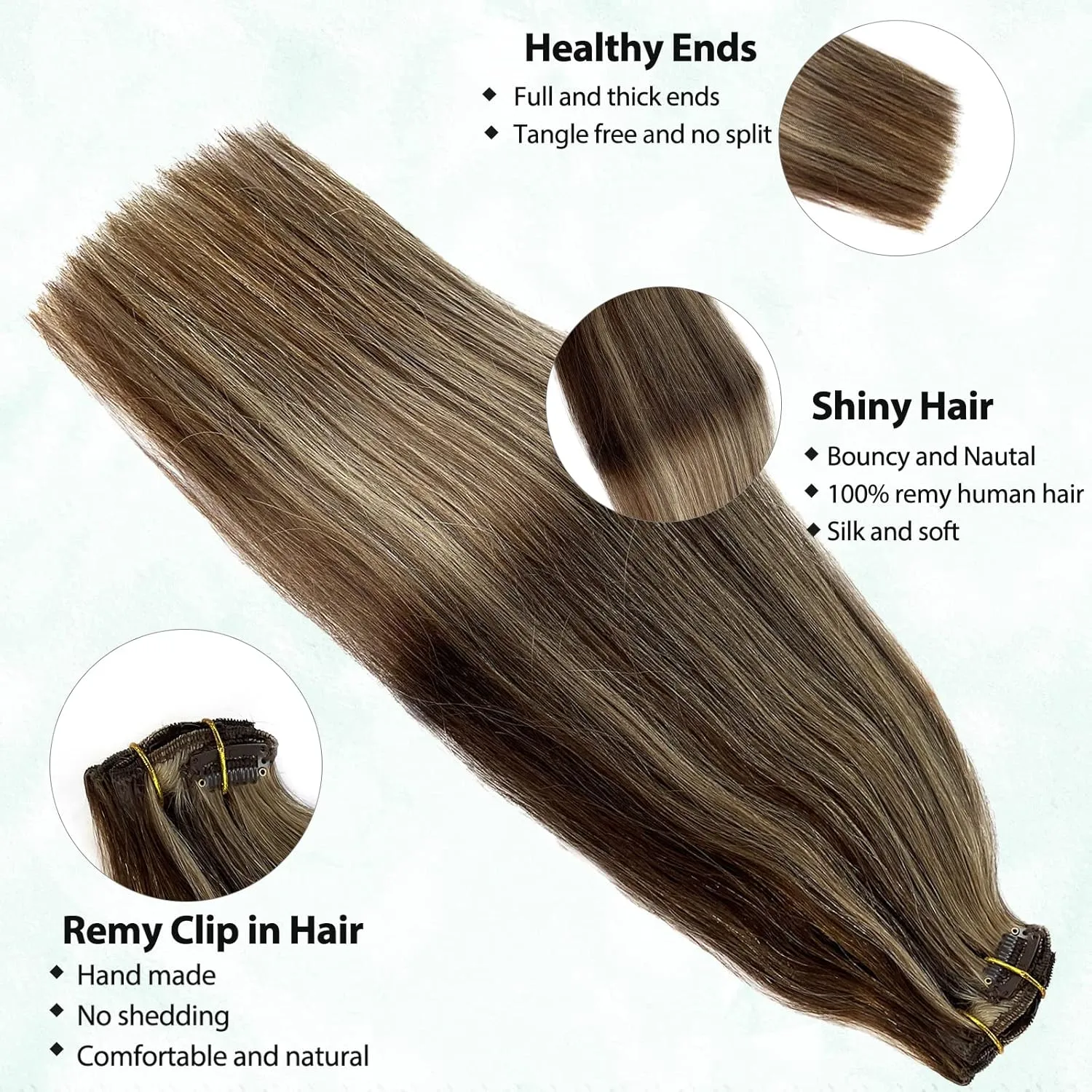 Hair Extensions Clip ins Medium Brown to Caramel Blonde Highlighted Human Hair Clip in Extensions 22Inch Balayage Remy Hair Extensions for Full Head 70g 7Pieces