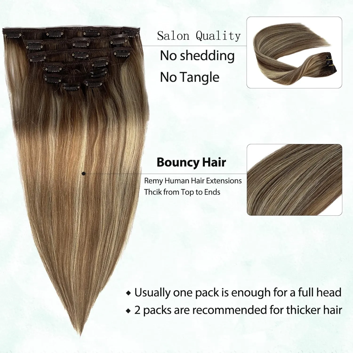 Hair Extensions Clip ins Medium Brown to Caramel Blonde Highlighted Human Hair Clip in Extensions 22Inch Balayage Remy Hair Extensions for Full Head 70g 7Pieces
