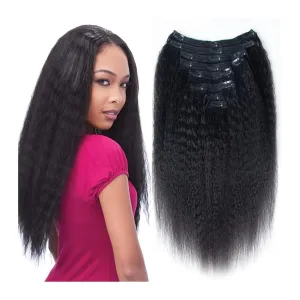 Hair Extensions Kinky Straight Clip In Hair Extensions Human Hair Clip In Extensions for Black Women #1B Natural Hair Black Kinky Yaki Straight Clip In Brazilian Virgin Human Hair 8Pcs Hair Pieces(14