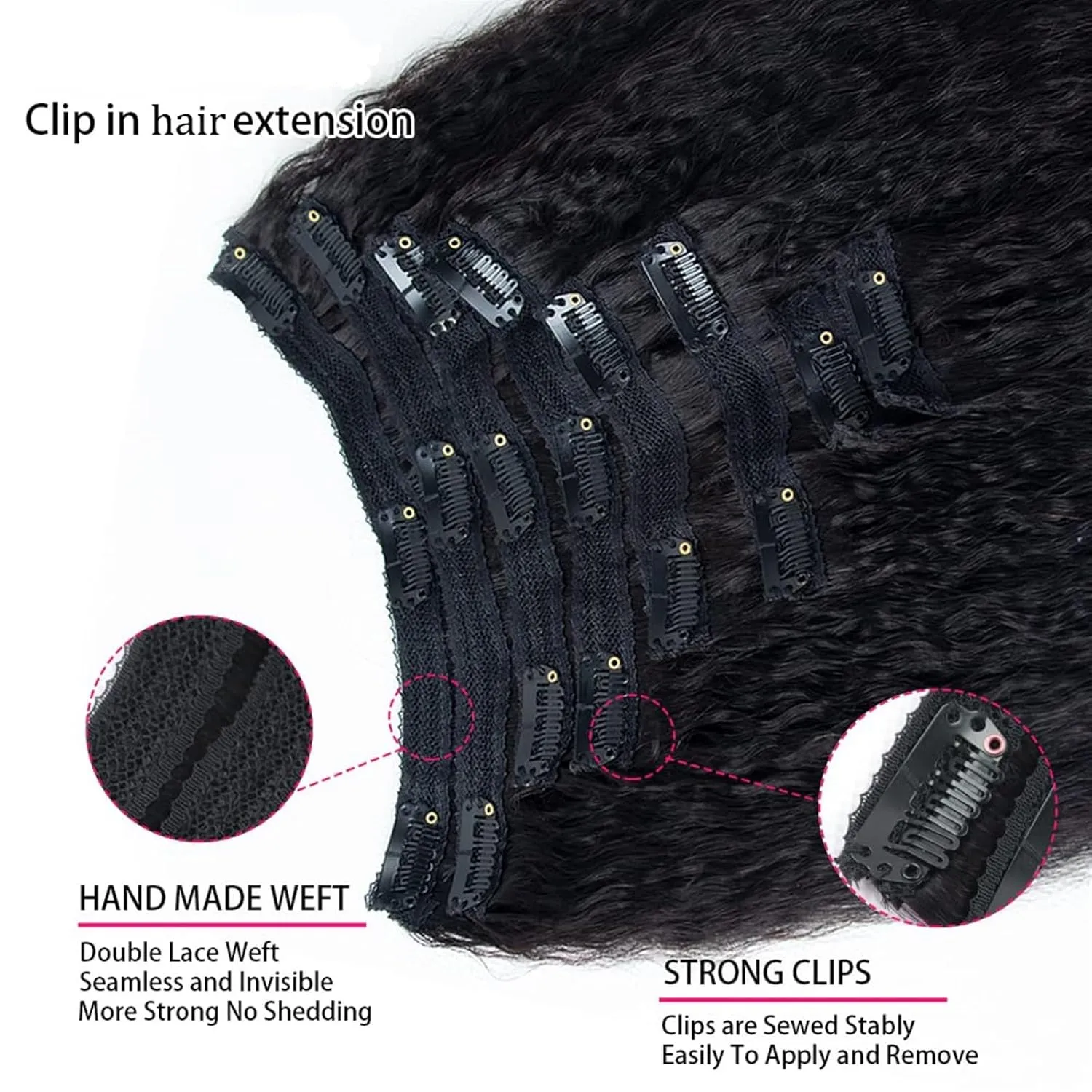 Hair Extensions Kinky Straight Clip In Hair Extensions Human Hair Clip In Extensions for Black Women #1B Natural Hair Black Kinky Yaki Straight Clip In Brazilian Virgin Human Hair 8Pcs Hair Pieces(14