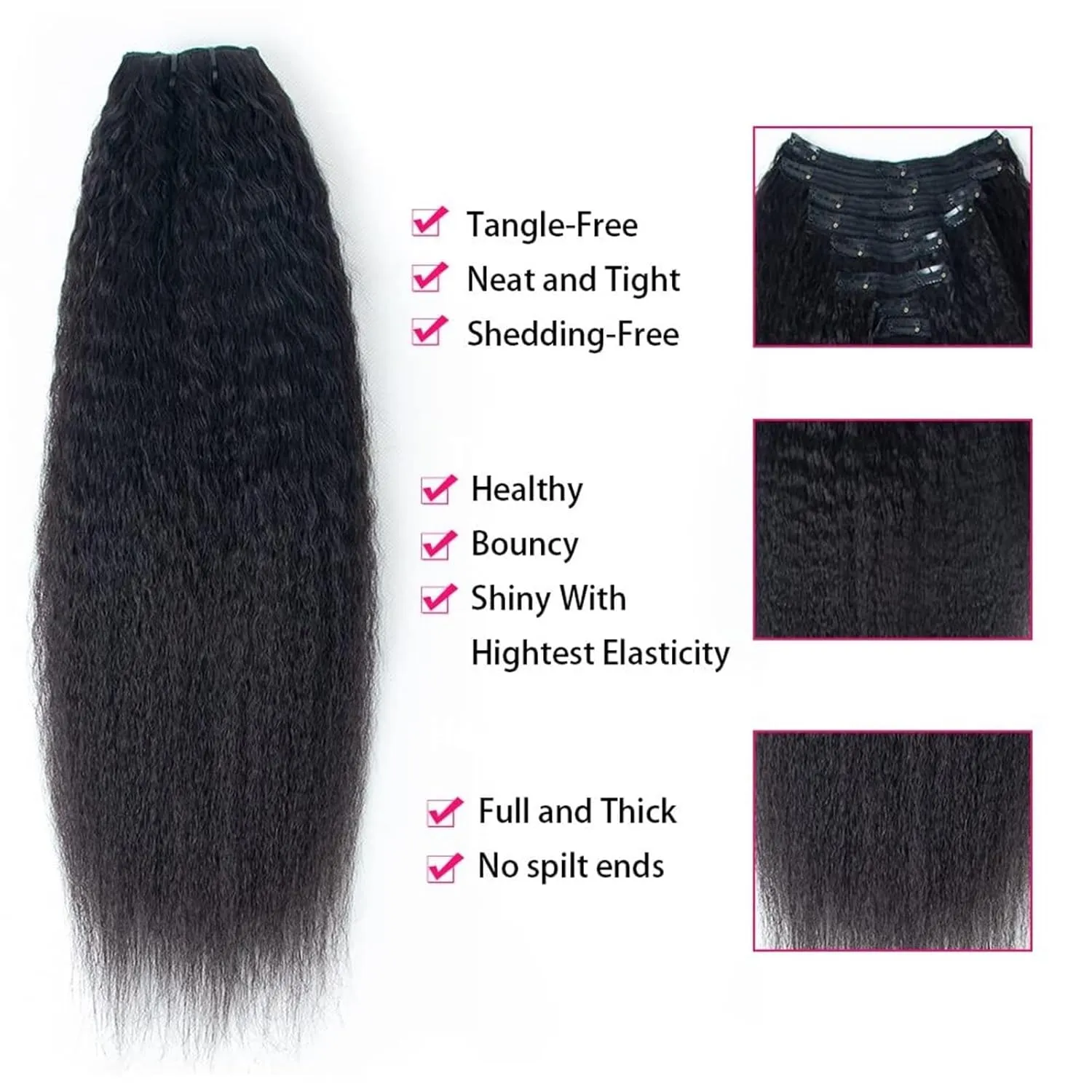 Hair Extensions Kinky Straight Clip In Hair Extensions Human Hair Clip In Extensions for Black Women #1B Natural Hair Black Kinky Yaki Straight Clip In Brazilian Virgin Human Hair 8Pcs Hair Pieces(14