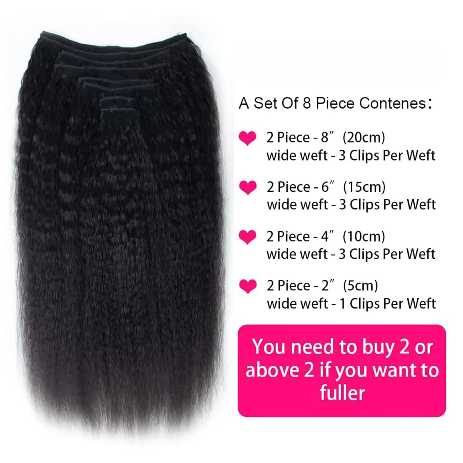Hair Extensions Kinky Straight Clip In Hair Extensions Human Hair Clip In Extensions for Black Women #1B Natural Hair Black Kinky Yaki Straight Clip In Brazilian Virgin Human Hair 8Pcs Hair Pieces(14