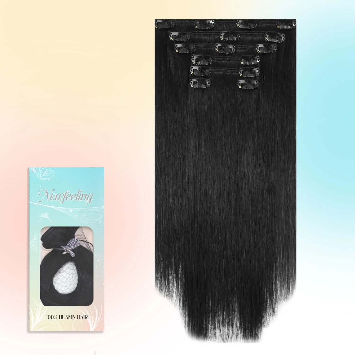 Hair Extensions Real Human Hair Clip ins 100% Remy Human Hair Natural Black for Black Women 75g 18 Inch Soft Silky Straight Clip in Hair Extensions