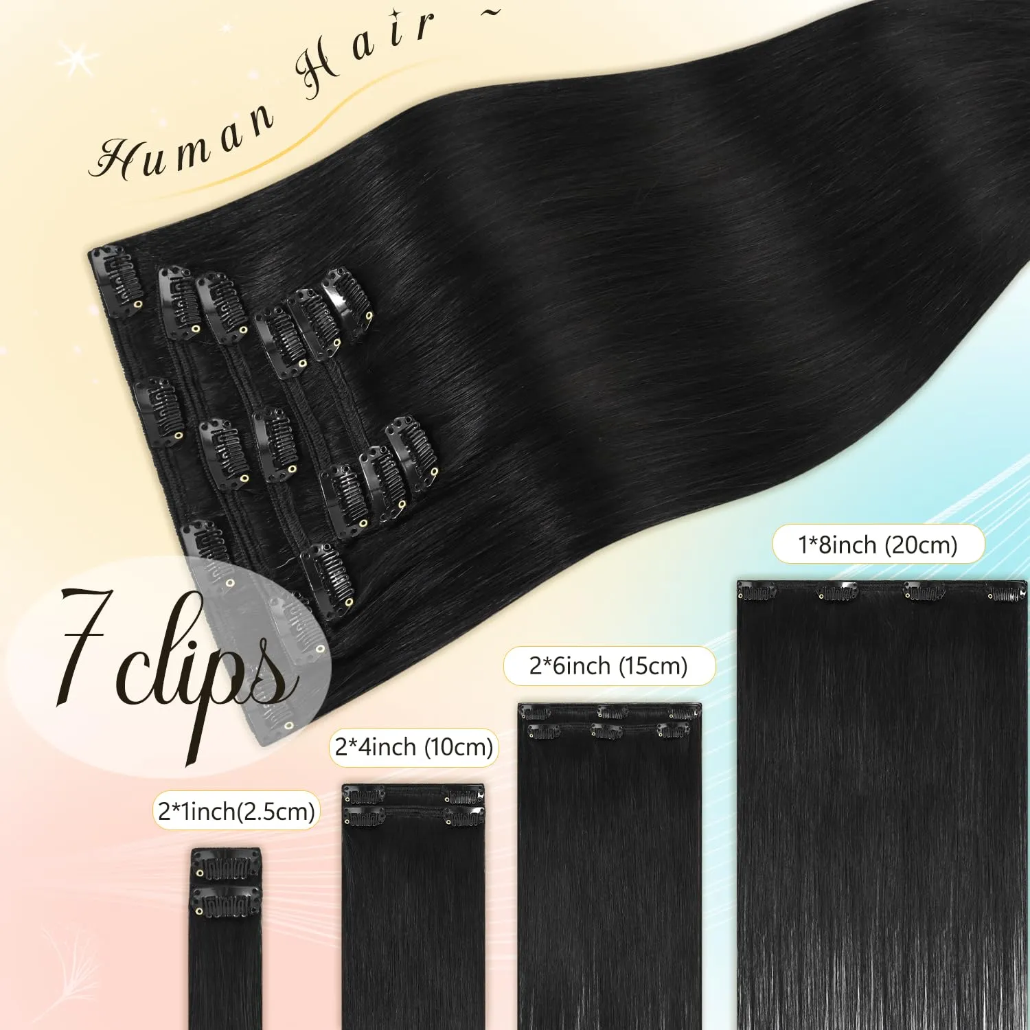 Hair Extensions Real Human Hair Clip ins 100% Remy Human Hair Natural Black for Black Women 75g 18 Inch Soft Silky Straight Clip in Hair Extensions