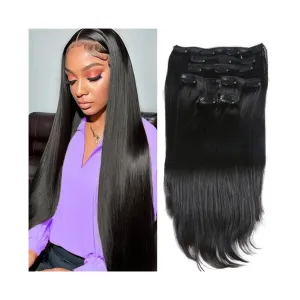 Hair Extensions Straight Clip in Hair Extensions for Women Brazilian Remy Hair Extensions 8Pcs 240g Double Weft Thick Silky Clip in Human Hair Extensions Hair Pieces(14 Inch)