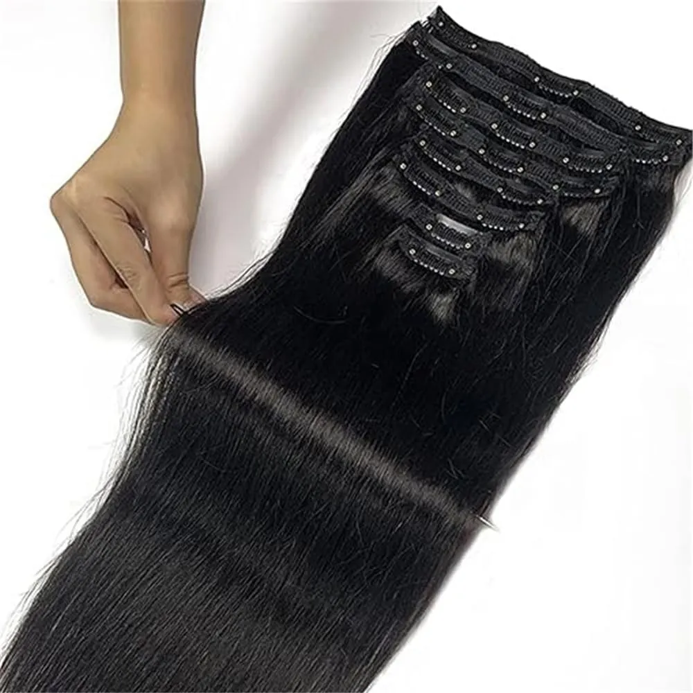 Hair Extensions Straight Clip in Hair Extensions for Women Brazilian Remy Hair Extensions 8Pcs 240g Double Weft Thick Silky Clip in Human Hair Extensions Hair Pieces(14 Inch)