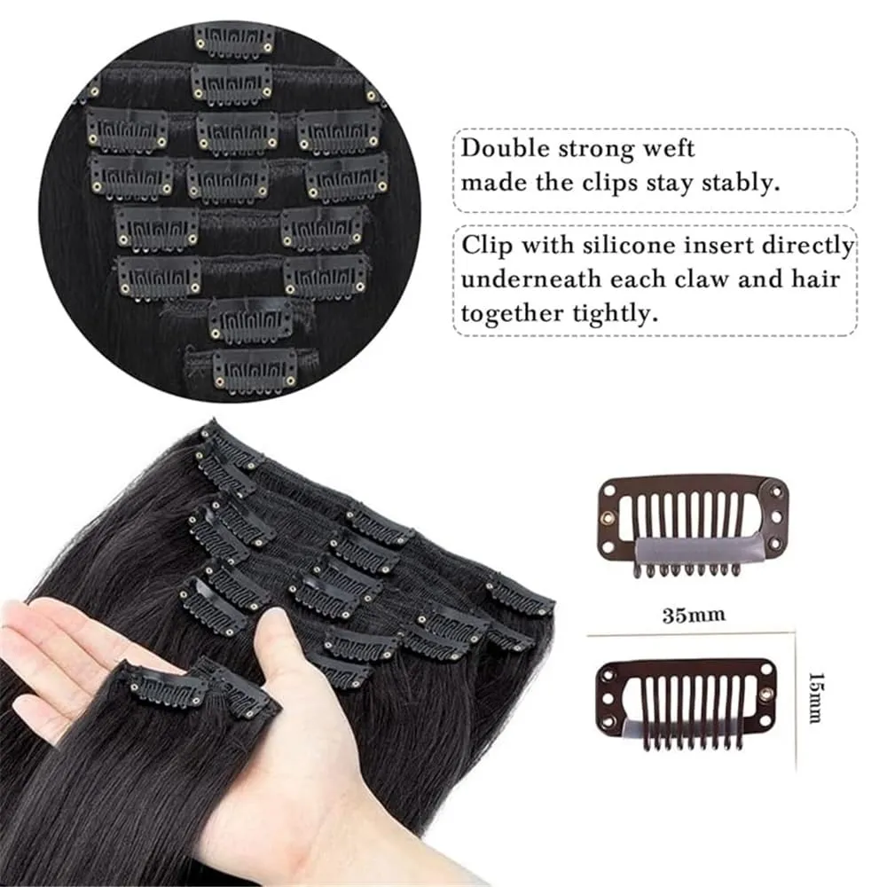 Hair Extensions Straight Clip in Hair Extensions for Women Brazilian Remy Hair Extensions 8Pcs 240g Double Weft Thick Silky Clip in Human Hair Extensions Hair Pieces(14 Inch)