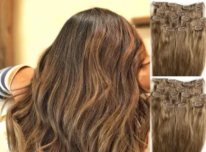 Hair Faux You 18 inch Clip in Hair Extensions Real Human Hair 80g Clip on for Full Head 7 pieces, 14 clips, Silky Straight Weft Remy Hair Color #10 Light Brown